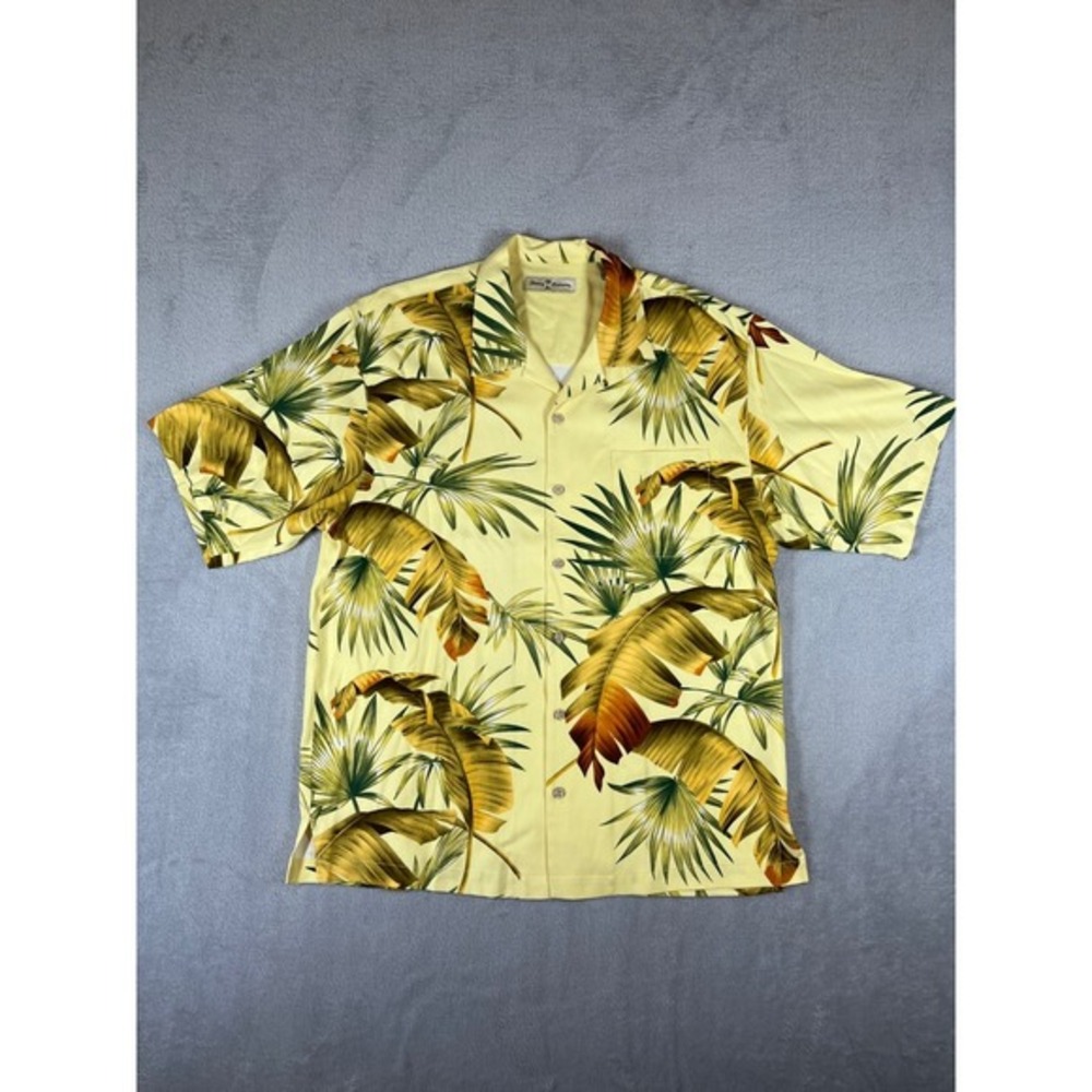 Tommy Bahama‎ Mens Large Yellow 100% Silk Tropical Palm Leaf Camp Shirt